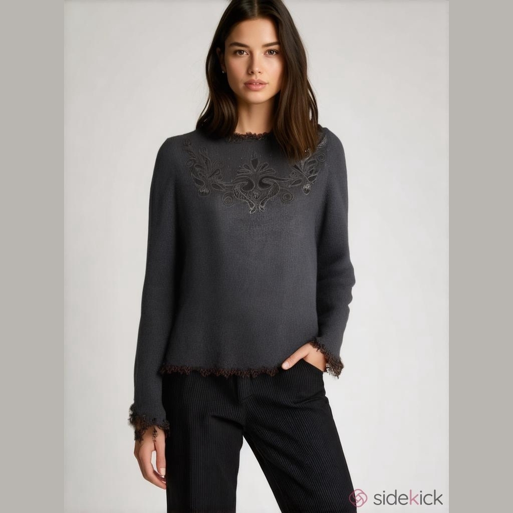 NWT Vintage Embellished Angora Blend Sweater Black Grannycore Medium